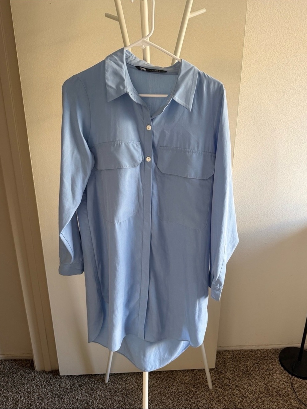 Zara Light Blue Long Sleeve Button Tunic
